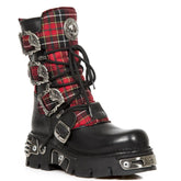 NEW ROCK - 391T-S1 Black And Tartan Leather Boots